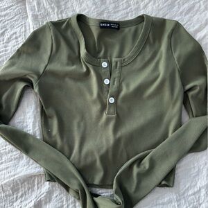 SHEIN Khaki Ribbed Knit Top